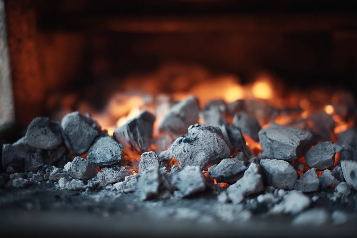 Bonite au barbecue : la recette et la bonne braise 1 Braises couvertes de cendre grise, prêtes pour la cuisson