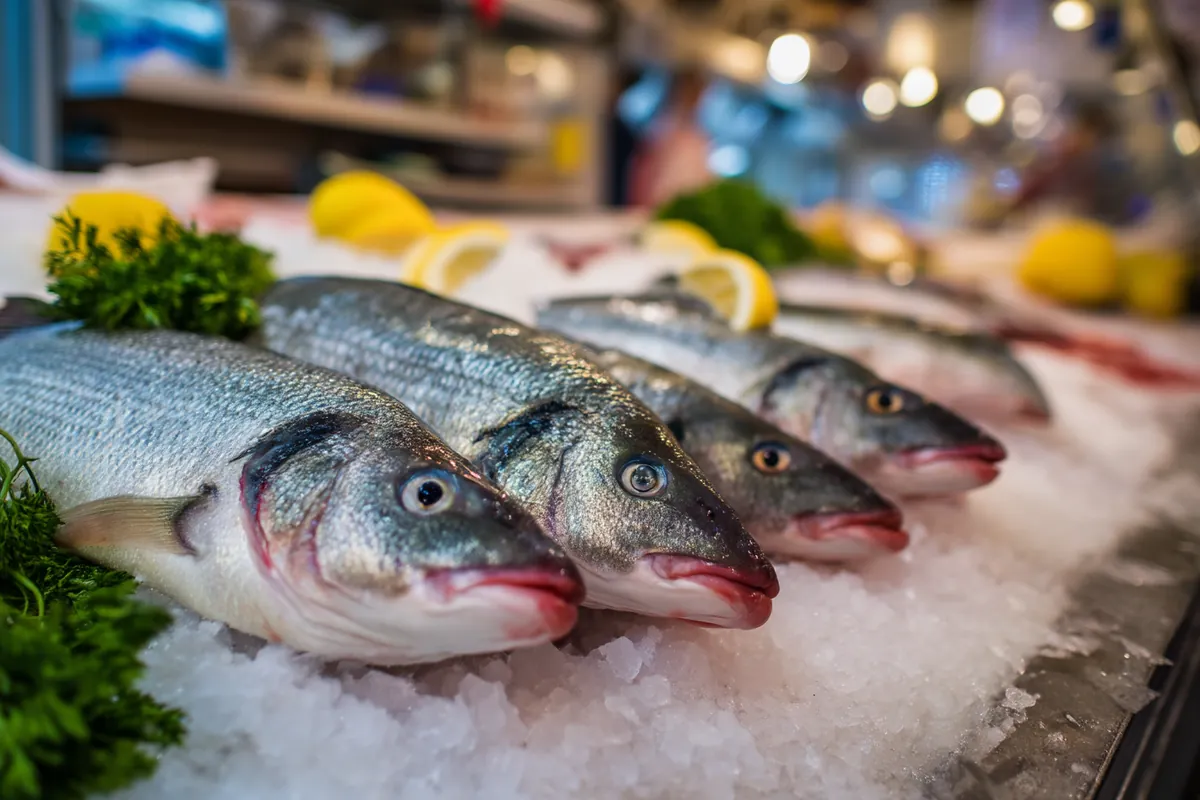 Bonite fra&icirc;che sur l'&eacute;tal d'un poissonnier