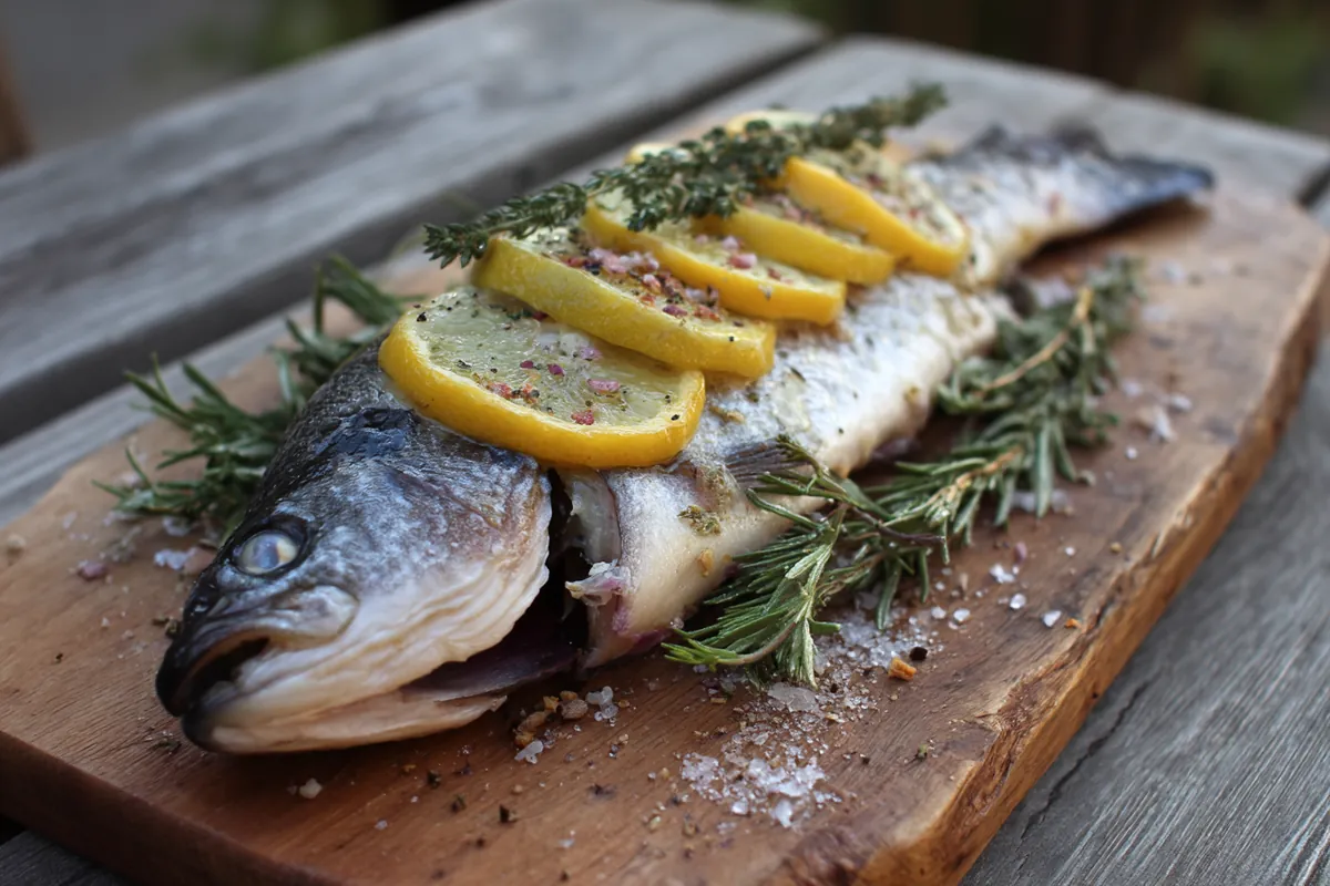 Bonite au barbecue : la recette et la bonne braise 2 Bonite entière farcie d'herbes et de citron avant cuisson