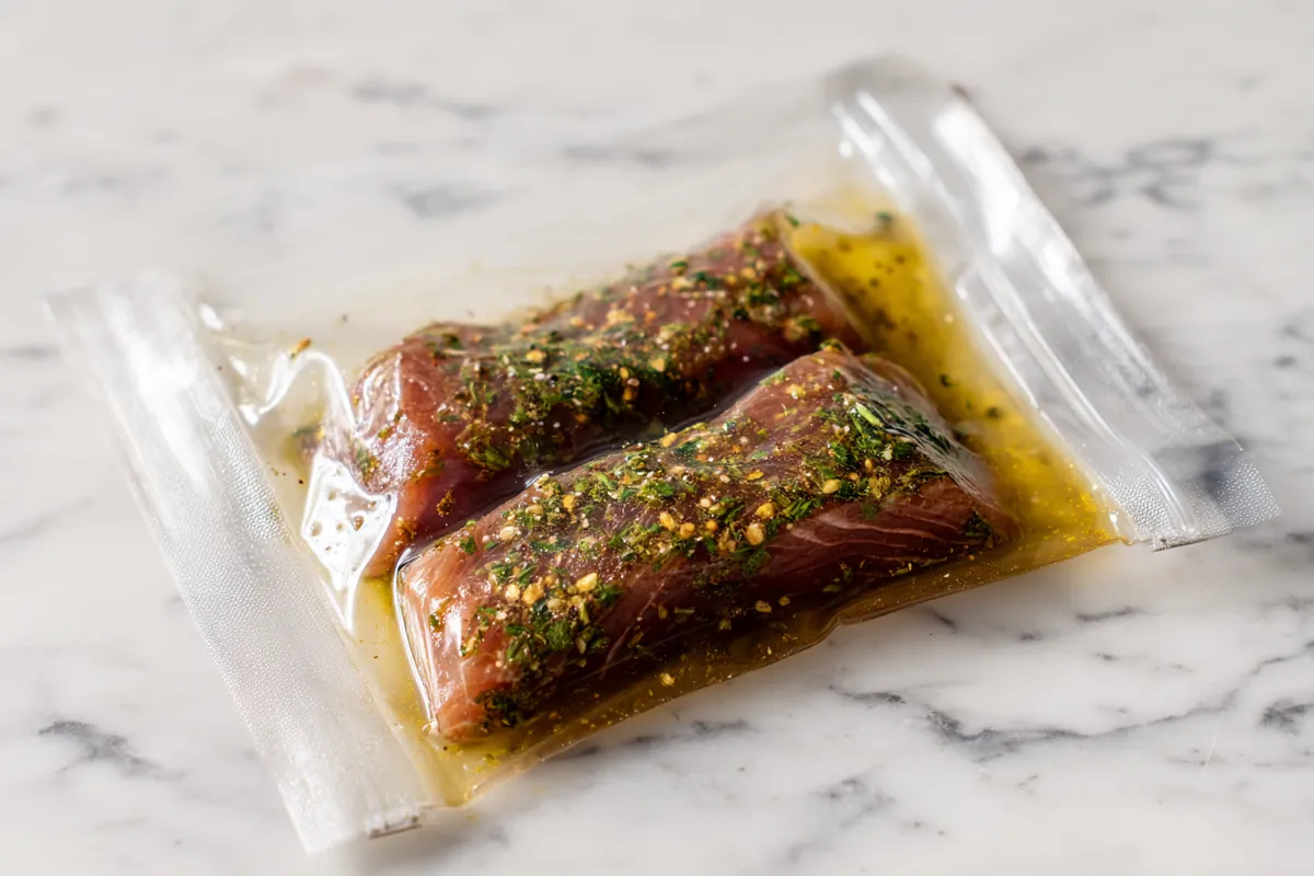 Bonite en marinade dans un sac herm&eacute;tique
