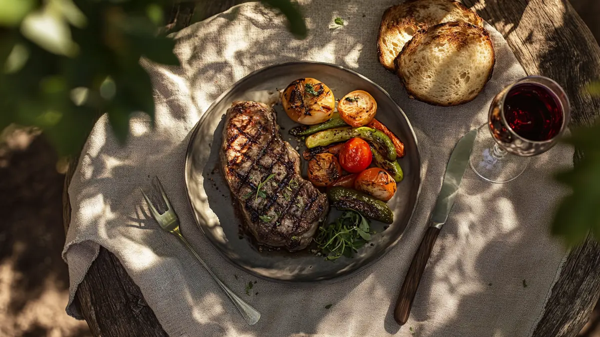 Que servir avec la bonite : accompagnements et accords vins 2 Table d'été : pavé de bonite, légumes grillés et verre de vin rouge léger
