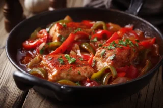 Bonite à la basquaise sur une piperade de poivrons